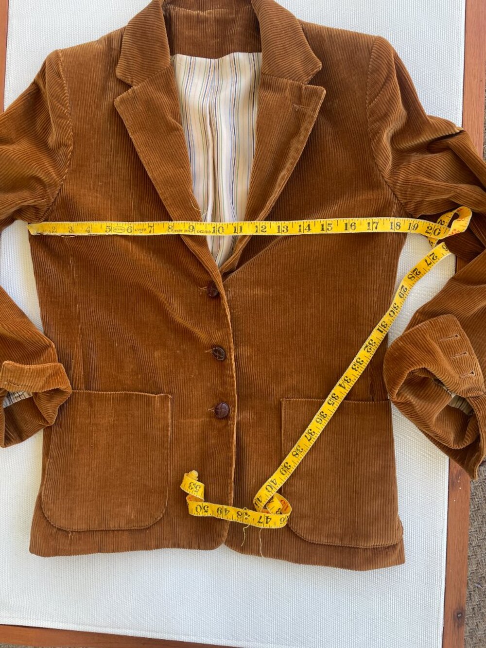 Vintage 80s TICA Chestnut Brown Corduroy Blazer Size 6 Stripe Lining - Picture 5 of 12
